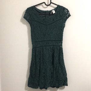 Green lace fit and flare dress